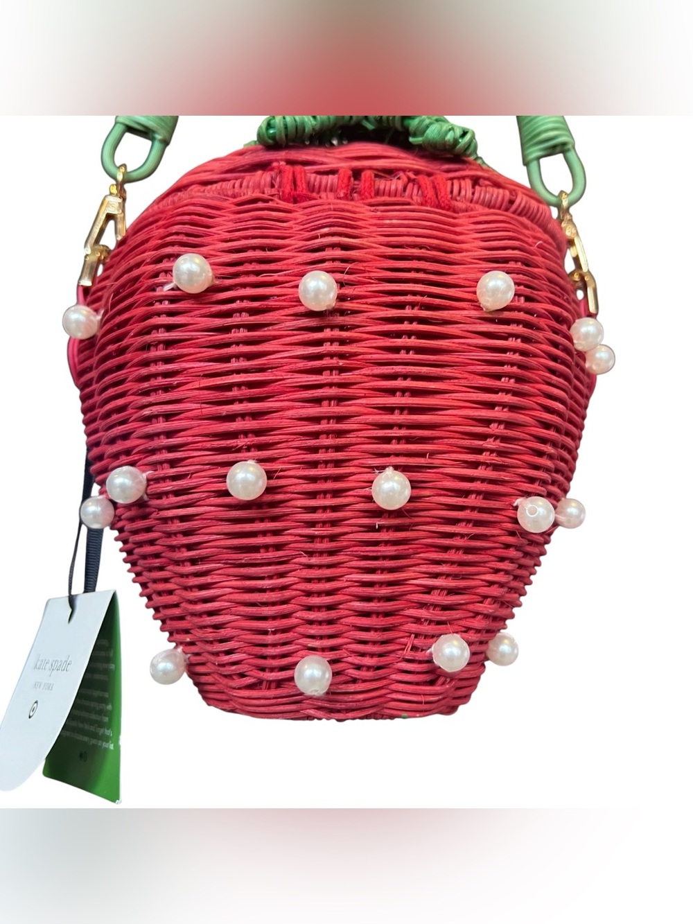 Kate Spade x Target NWT Pearl Embellished Wicker Strawberry Bag Basket Bucket - Picture 9 of 12